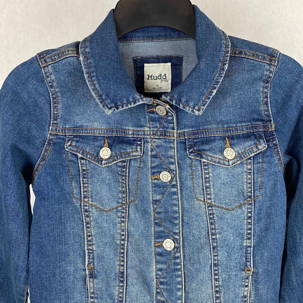 Mudd Girls Denim Jacket Size 16 Button Front Cropped - Picture 2 of 9